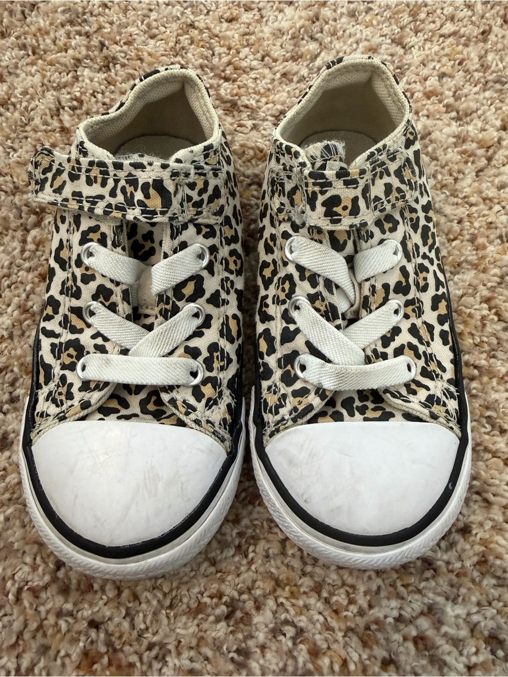 Converse Kids Leopard Print Canvas Sneakers - White & Tan